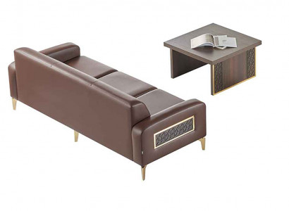 Werkkamer-set 2-delig 3-zits met salontafel bruin effen woonkamer.