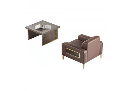 Werkplekinrichting 2-delig Fauteuil met salontafel Woonkamer Bruin Effen