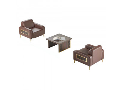 Studeerkamer Set 3-delig 2x Fauteuil Salontafel Bruin Effen Woonkamer
