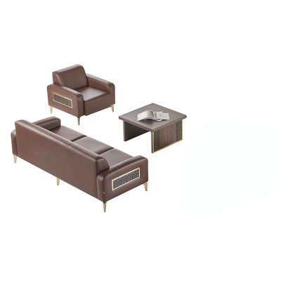 Werkplekset 3-delig, 3-zits fauteuil, salontafel, bruin, effen, modern