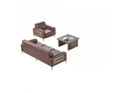 Werkplekset 3-delig, 3-zits fauteuil, salontafel, bruin, effen, modern