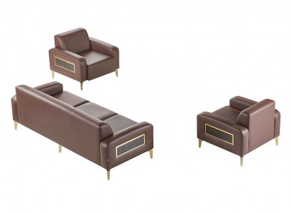 Bureaukamer-set 3-delig 3-zits met 2x fauteuil Bruin Effen Woonkamer