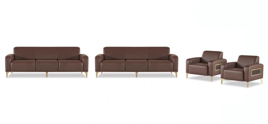 Edele bruine werkkamerset met leren bekleding moderne driezitsbanken fauteuils