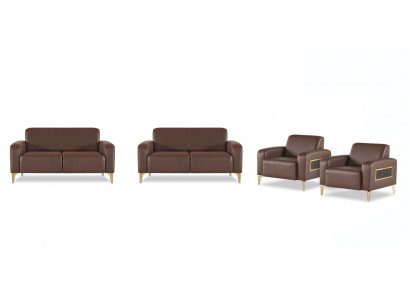 Werkkamer-set 4-delig 2x 2-zitter met 2x fauteuil bruin effen modern