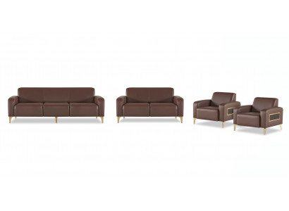 Kantoor set 3-zits 2-zits 2x fauteuil bruin effen modern