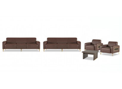 Bruin werkkamer lederen set driezitter 2x fauteuil salontafel
