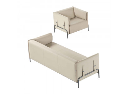 Werkruimteset 2-delig 3-zitsbank Fauteuil Beige Effen Kussen Woonkamer