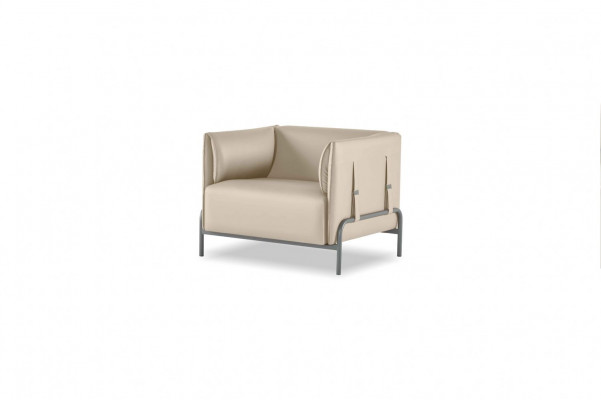 Werkkamer-set 3-delig Beige 3-zits Bank Grijs Fauteuil Salontafel Woonkamer