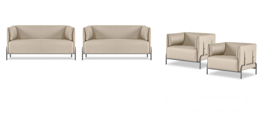 Werkplek-set 4-delig Beige 2x 2-zits 2x Fauteuils Effen Woonkamer