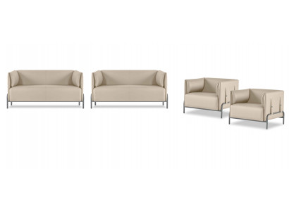 Werkplek-set 4-delig Beige 2x 2-zits 2x Fauteuils Effen Woonkamer