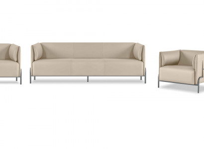 Beige kunstleren zitmeubel luxueuze 3-zitsbank 2x fauteuil tweezitsbank 4-delig