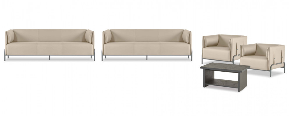 Werkkamer-Set 5-delig Beige 2x 3-zitsbank 2x Fauteuil Grijs Salontafel Modern
