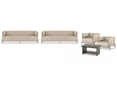 Werkkamer-Set 5-delig Beige 2x 3-zitsbank 2x Fauteuil Grijs Salontafel Modern