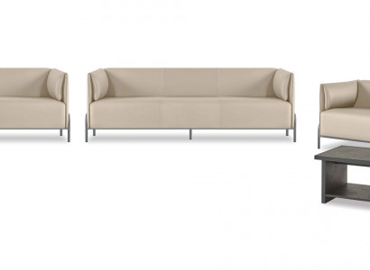 Werkkamer-Set 5-delig Beige 2x 3-zitsbank 2x Fauteuil Grijs Salontafel Modern