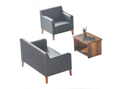 Werkplaats-set 3-delig 2-zits fauteuil salontafel zwart bruin modern