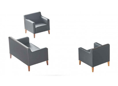 Werkkamer-set 3-delig 2-zitsbank 2x fauteuil zwart effen woonkamer