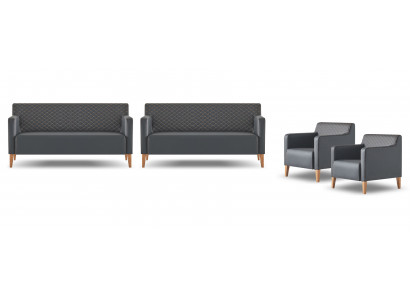 Werkkamer-set 4-delig Zwart 2x 3-zits 2x Fauteuil Effen Modern