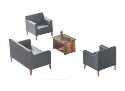 Werkruimte-set 4-delig Zwart 2-zitter 2x Fauteuil Bruin Salontafel
