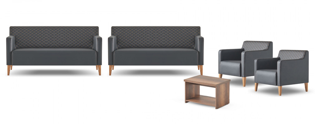 Werkplaatsset 5-delig Zwart 2x 3-zits 2x Fauteuil Bruin Salontafel