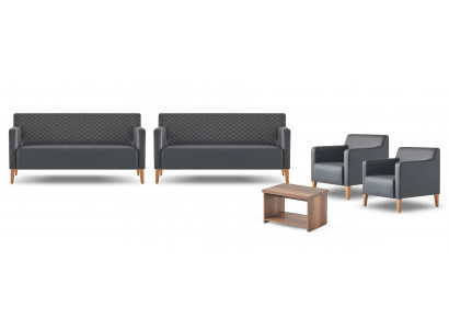 Werkplaatsset 5-delig Zwart 2x 3-zits 2x Fauteuil Bruin Salontafel