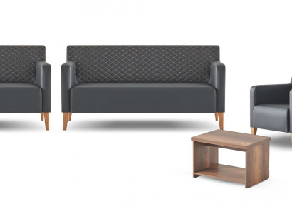 Werkplaatsset 5-delig Zwart 2x 3-zits 2x Fauteuil Bruin Salontafel