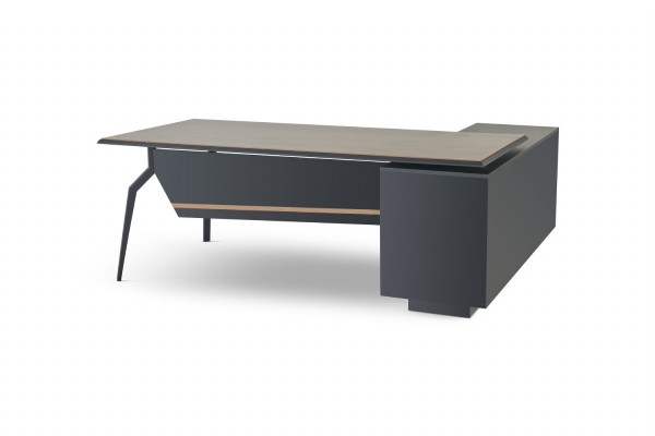 Zwart-bruine studeerkamer tafel designer hoektafel houten kantoormeubilair.