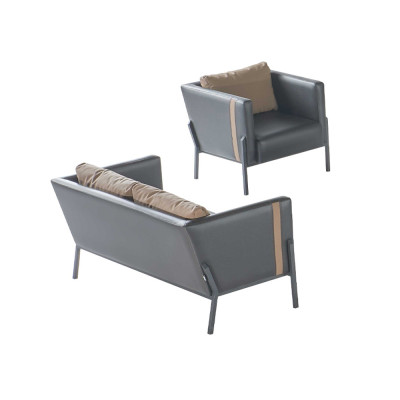 Werkruimte zitmeubilair luxe grijze lederen 2-zitsbank chique fauteuil