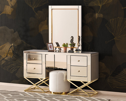 Gouden roestvrijstalen kaptafel Moderne kaptafel Kaptafelcommode