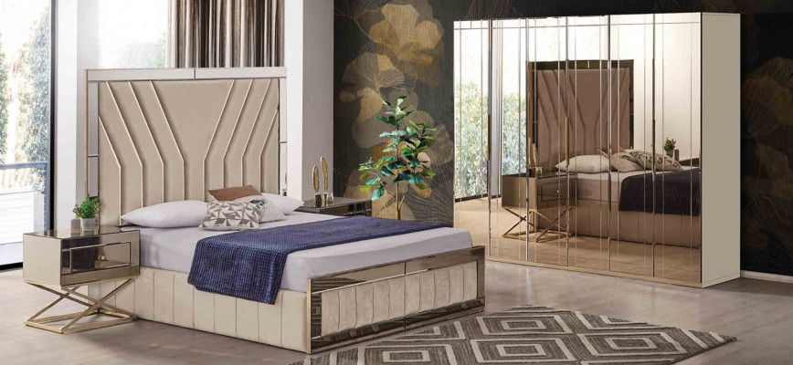 Beige slaapkamerbed designer tweepersoonsbed luxueus bedframe bed.