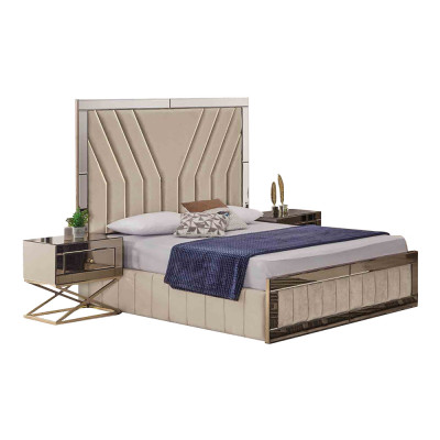 Luxe slaapkamer set designer tweepersoonsbed hout 2x nachtkastjes 3-delig