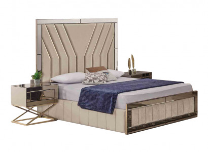Luxe slaapkamer set designer tweepersoonsbed hout 2x nachtkastjes 3-delig