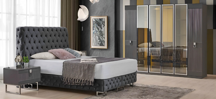 Moderne 2x Grijze Nachtkastjes Luxe Slaapkamer Houten Meubels 2-delige Set