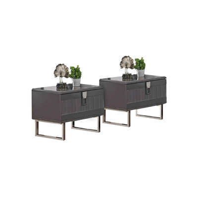 Moderne 2x Grijze Nachtkastjes Luxe Slaapkamer Houten Meubels 2-delige Set
