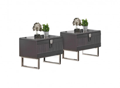 Moderne 2x Grijze Nachtkastjes Luxe Slaapkamer Houten Meubels 2-delige Set