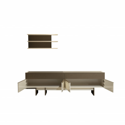 Beige-bruine woonkamer set houten meubels elegant dressoir wandplank