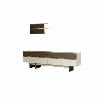 Beige-bruine woonkamer set houten meubels elegant dressoir wandplank