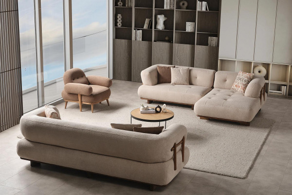 Stijlvolle bankstel woonkamerset luxe bank L-vorm fauteuil ligbank