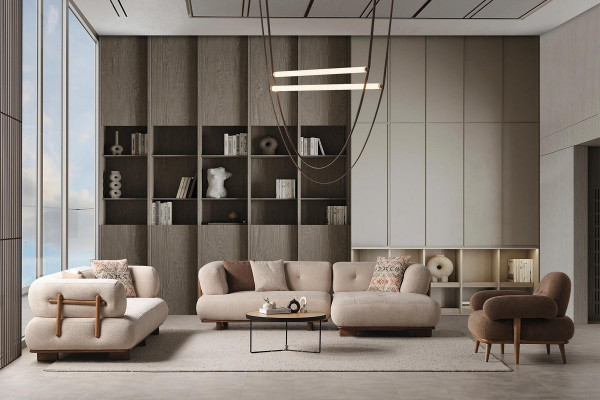 Stijlvolle bankstel woonkamerset luxe bank L-vorm fauteuil ligbank