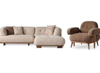 Stijlvolle beige-bruine bankenset Moderne hoekbank Textielzetel 2-delig