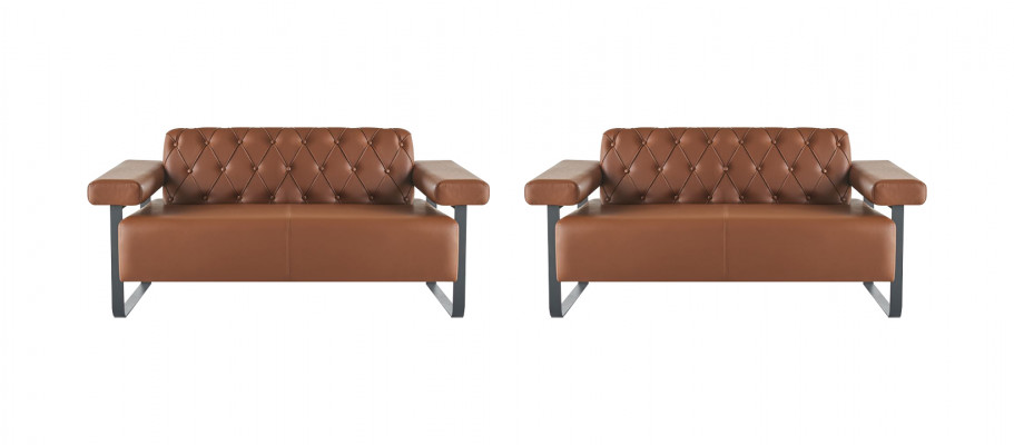 Bruine Chesterfield lederen sofa's roestvrij staal origineel modern 2-zits knop.