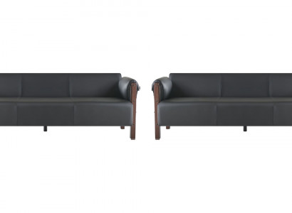 Banken 3-zits Lederen banken Sofasets Zwart Modern Bankstel Hout