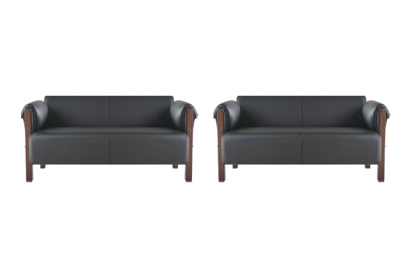 Bank Moderne Sofa-Set 2-Zitsbank Lederen Banken Zwart Hout Lederen Banken