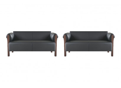 Bank Moderne Sofa-Set 2-Zitsbank Lederen Banken Zwart Hout Lederen Banken