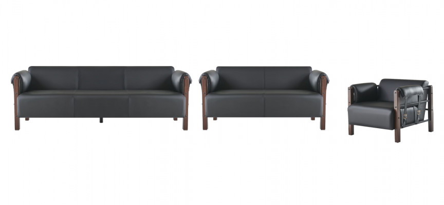 Sofa-sets Sofa-set Leren sofa 3-zits 2-zits Fauteuil Houten bank