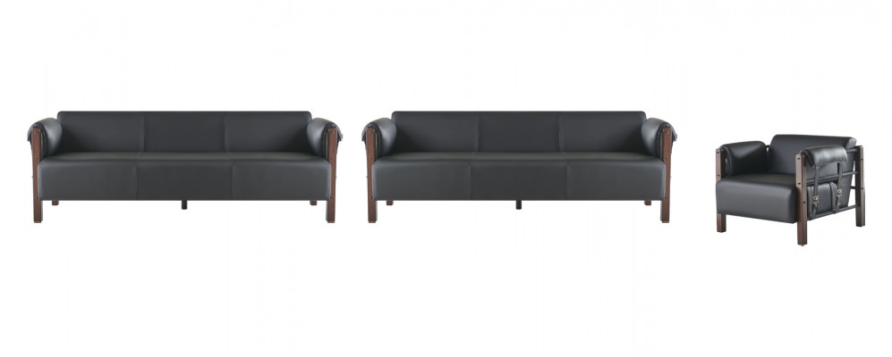 Sofagarnituren Bankstel 3-zits Fauteuil Zwart Hout Sofa's Lederen sofa's