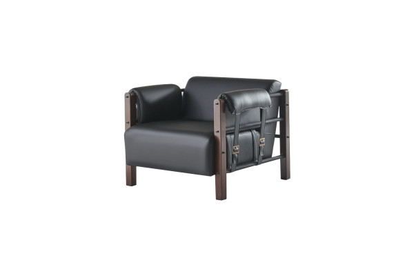 Sofagarnituren Bankstel 3-zits Fauteuil Zwart Hout Sofa's Lederen sofa's