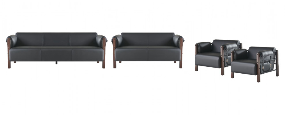 Zitmeubel 3-zitsbank 2-zitsbank Couch Sofa's Leren banken Set Fauteuil Zwart