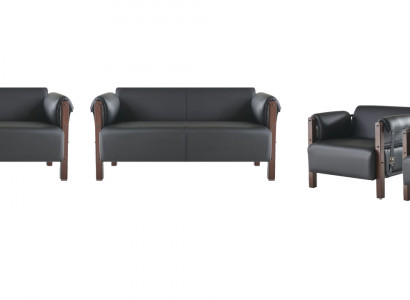 Ledersofa's Bank 2-zitsbanken Banken Fauteuils Zwart Modern Leer Hout