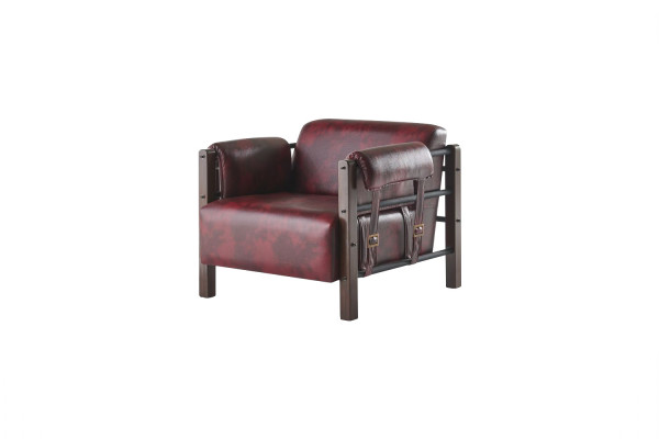 Leren fauteuil Fauteuil Bordeaux Leunstoel Leder Hout Modern 1-zitter