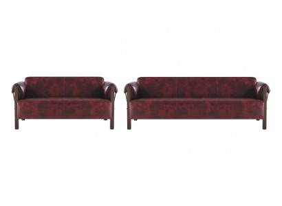 Bank Ledesofa's 3-zitsbank 2-zitsbank Bordeaux Modern Stijl Leder Hout Set